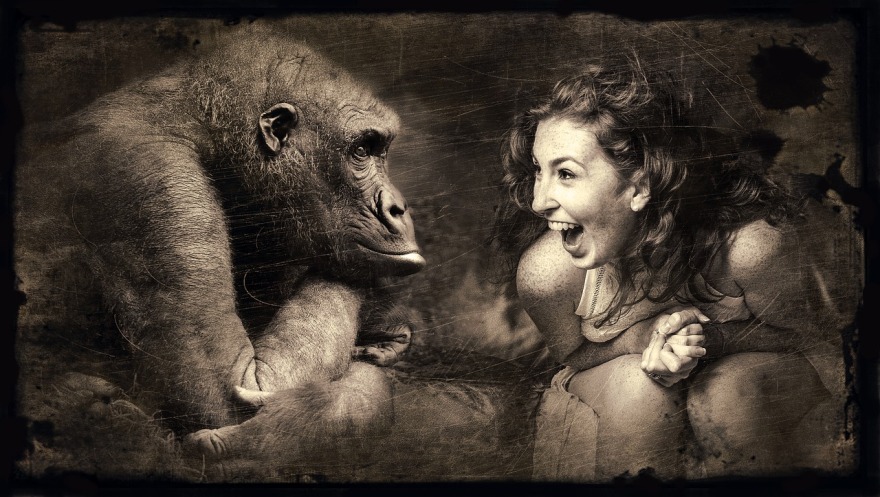Laughing woman image with monkey