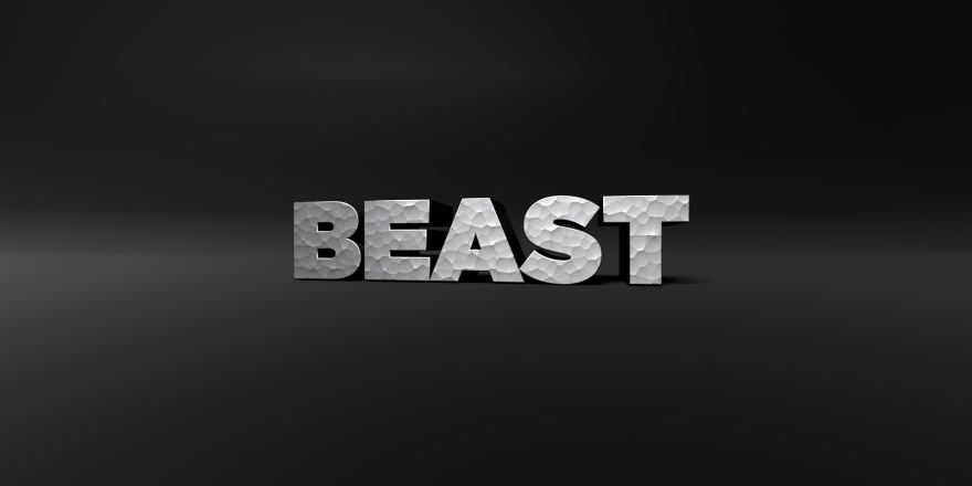 BEAST - metal finish text on black studio - 3D rendered stock photo