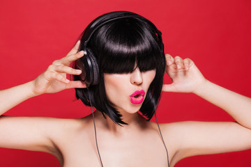 headphones woman listening image