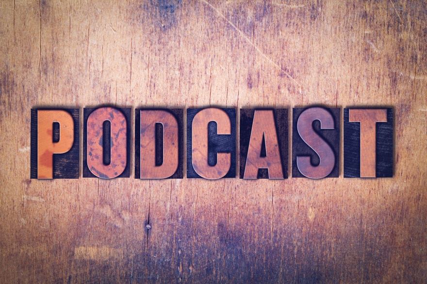 Podcast Theme Letterpress Word on Wood Background