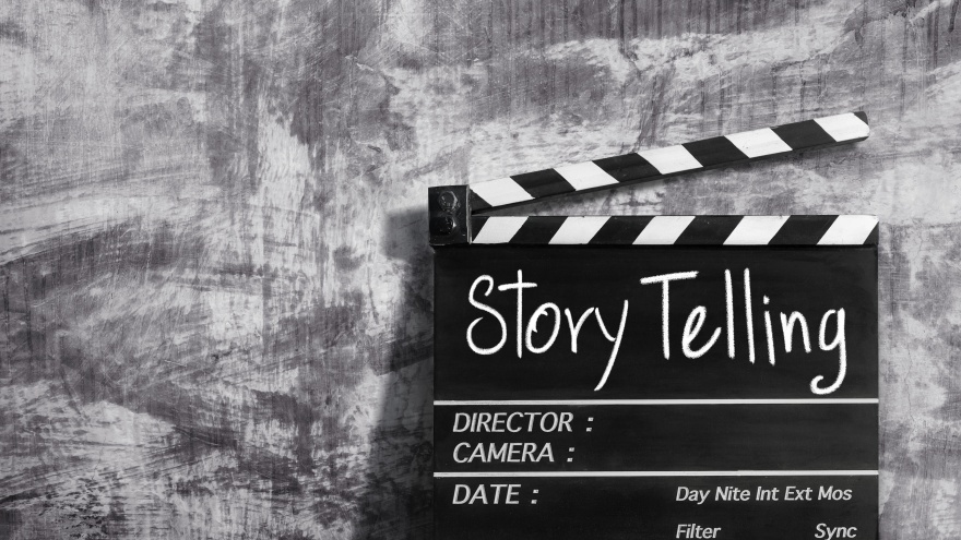 story telling text title on clapper board