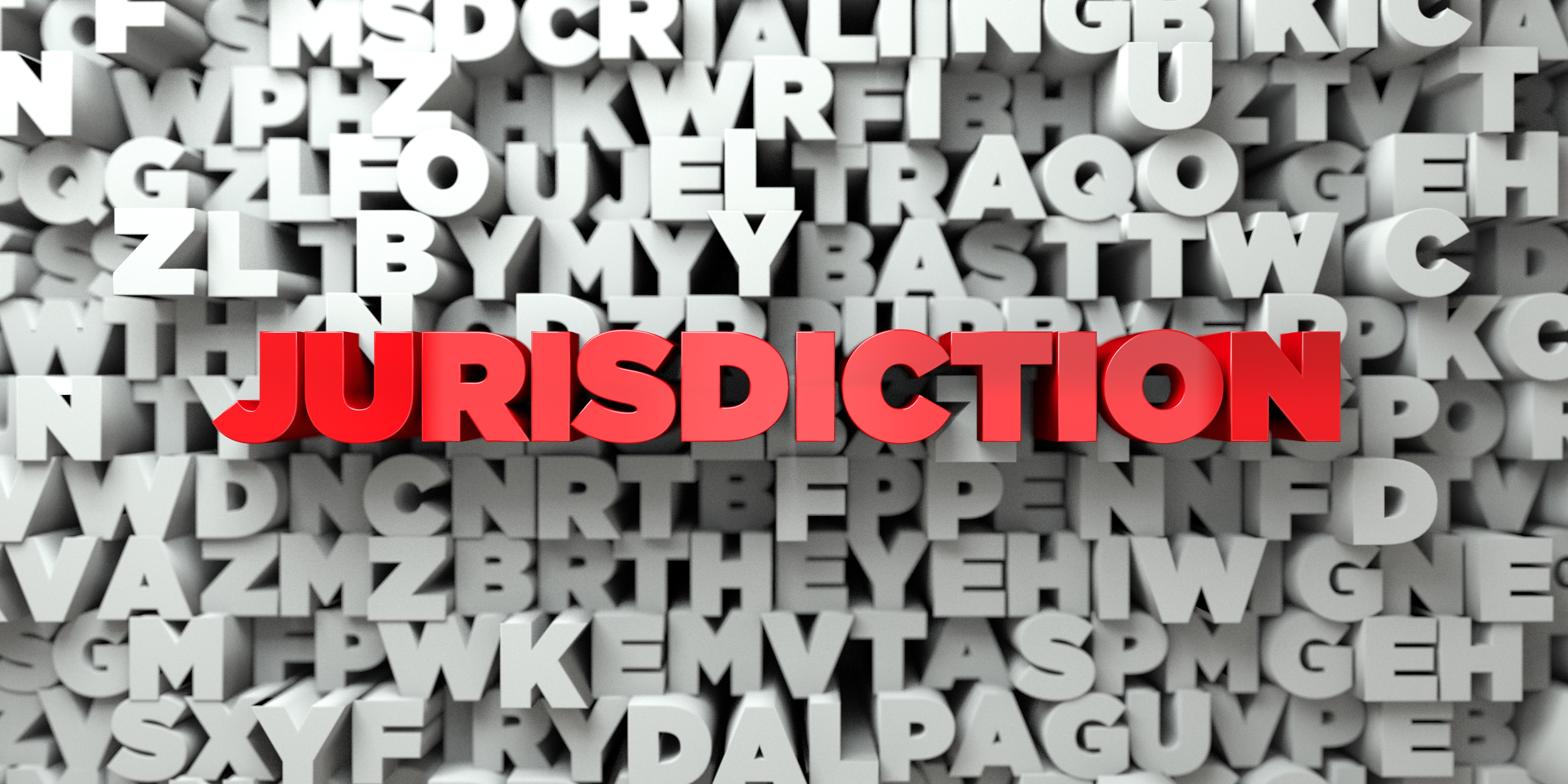 JURISDICTION -   3D stock image of Red text on white background